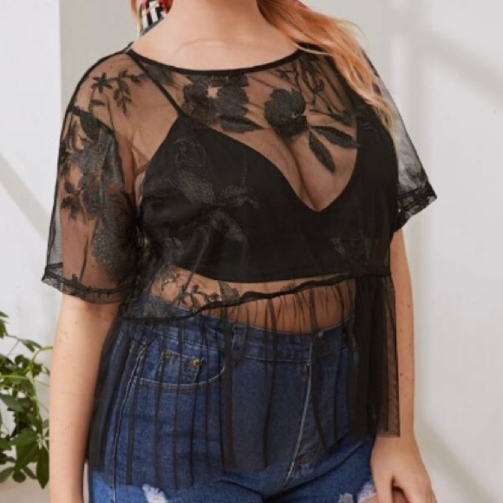 Lace see through baby doll blouse